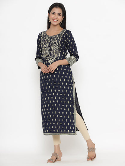 Rayon Block Print Straight Kurta