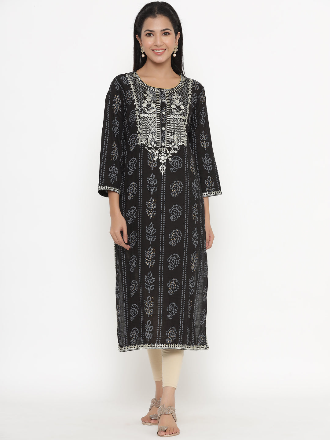 Rayon Bandhni Print Straight Kurta