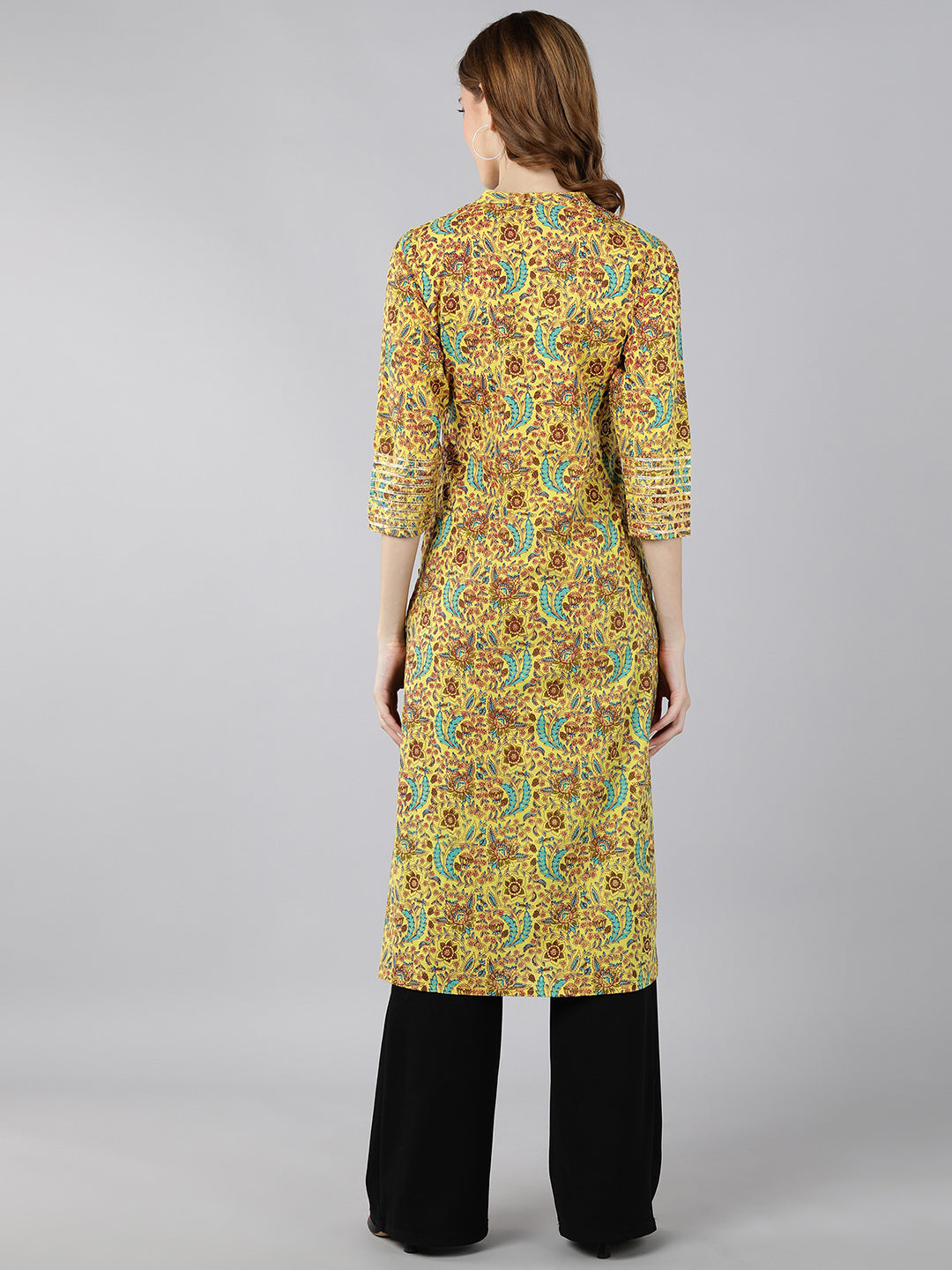 Cotton Printed Straight Kurta (Mustard)