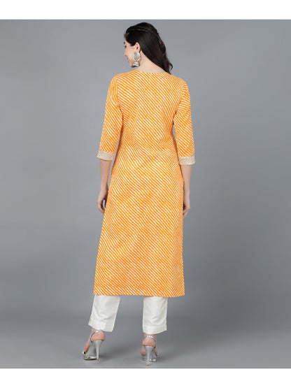 Cotton Leheriya Print Straight Kurta (Orange)