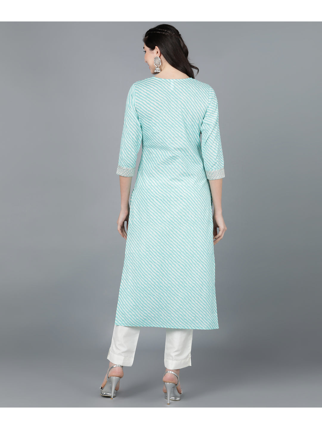 Cotton Leheriya Print Straight Kurta (Light Blue)