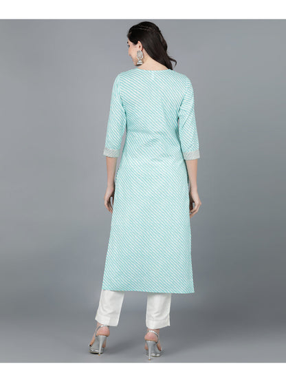 Cotton Leheriya Print Straight Kurta (Light Blue)