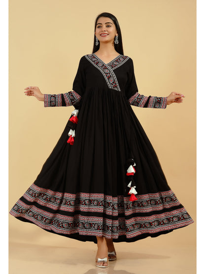 Rayon Solid Flared Kurta (Black)