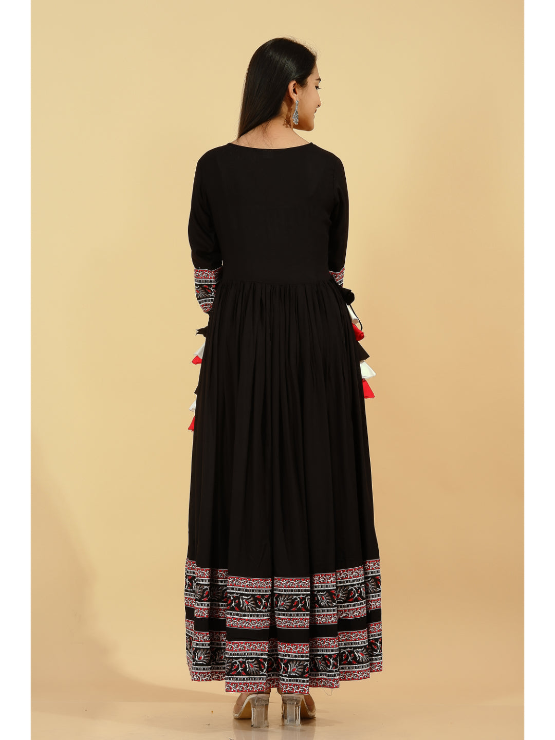 Rayon Solid Flared Kurta (Black)