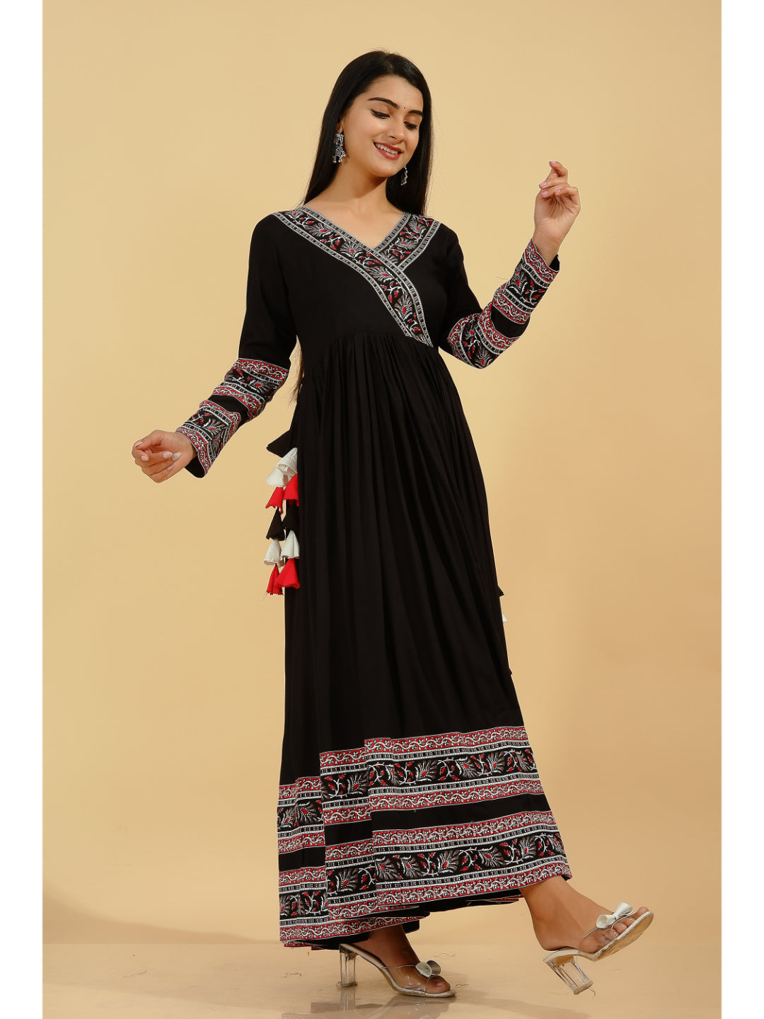 Rayon Solid Flared Kurta (Black)