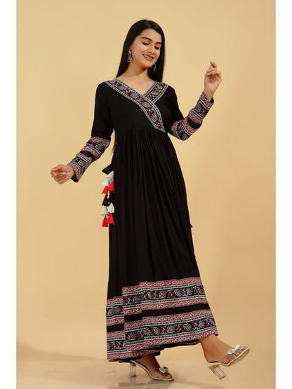 Rayon Solid Flared Kurta (Black)
