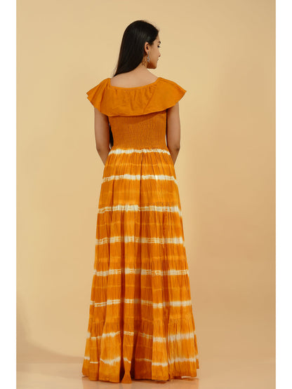 Cotton Tie Die Flared Kurta (Mustard)