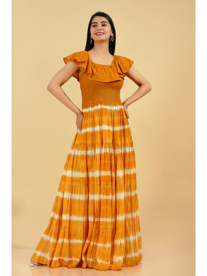 Cotton Tie Die Flared Kurta (Mustard)