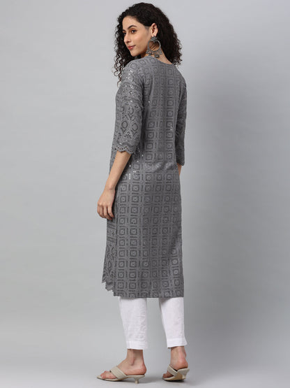 Rayon Embroidery Straight Kurta