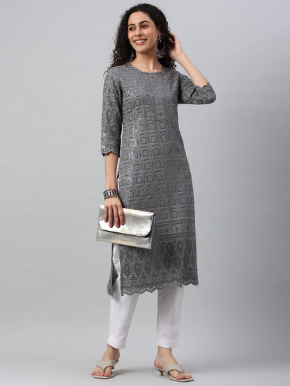 Rayon Embroidery Straight Kurta