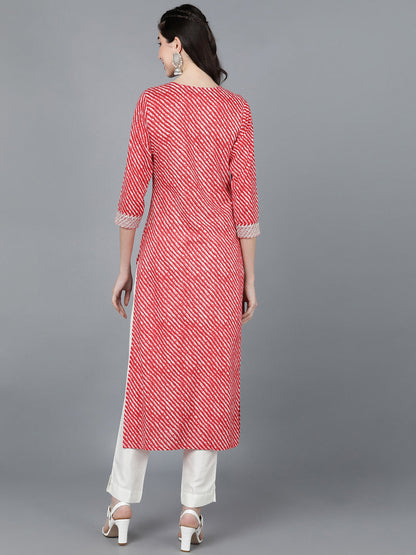 Cotton Lehriya Print Straight Kurta (Red)