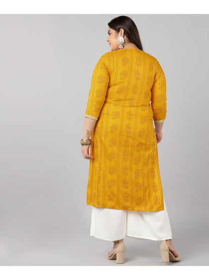 Rayon Bandhni Print Straight Kurta (Yellow)