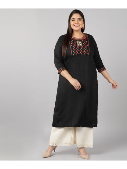Rayon Solid Straight Kurta (Black)