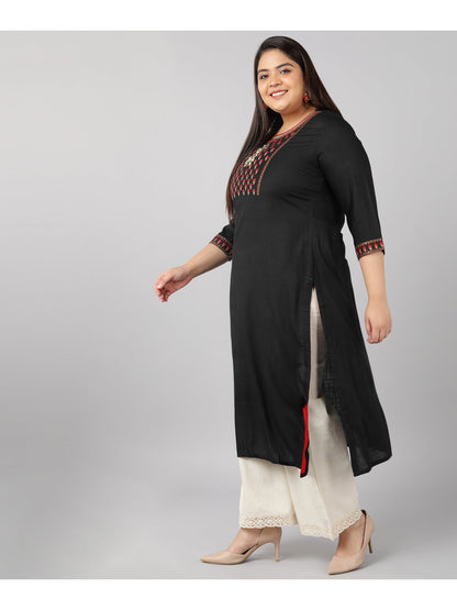 Rayon Solid Straight Kurta (Black)