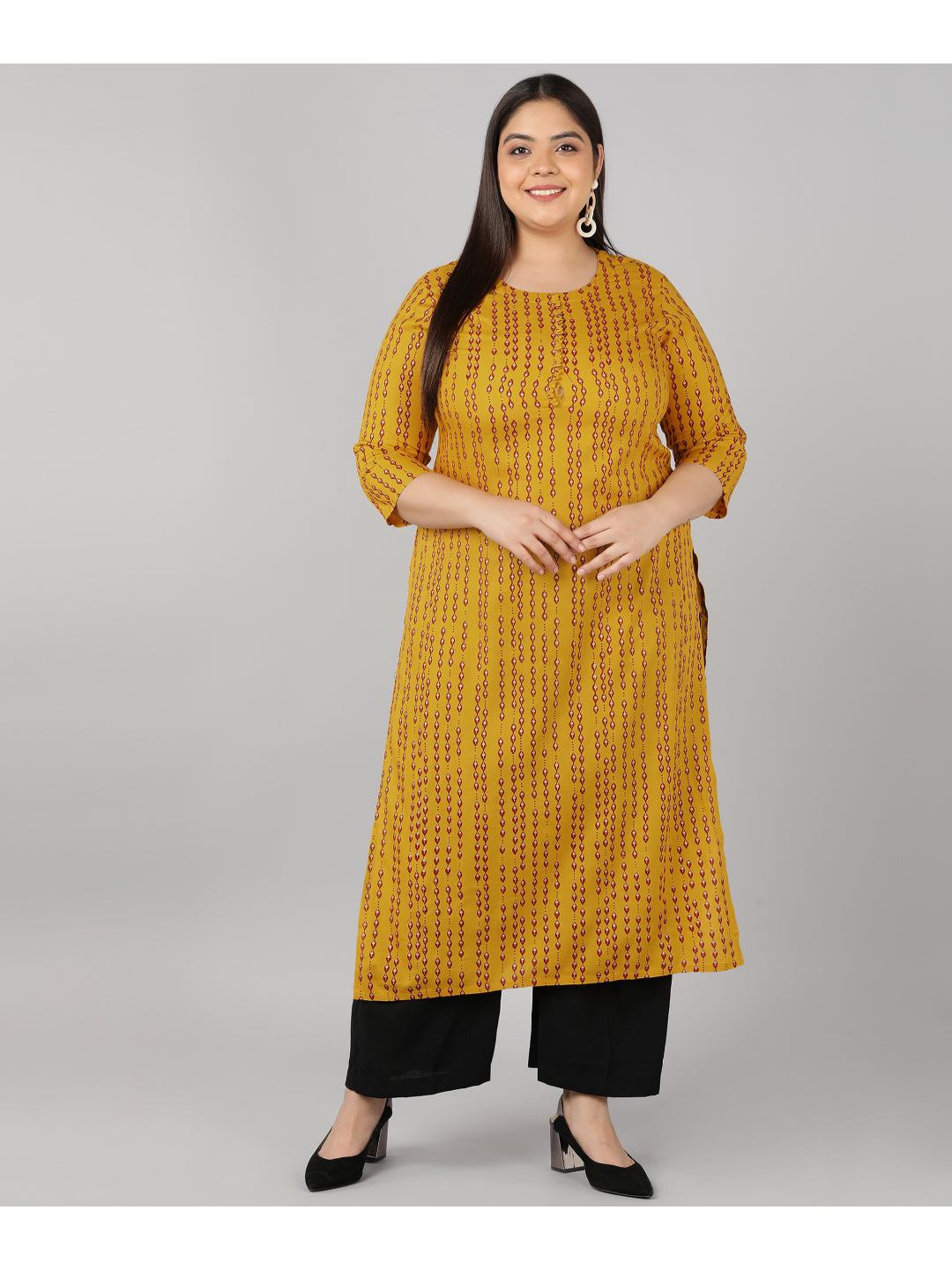 Rayon Printed Straight Kurta (Red)