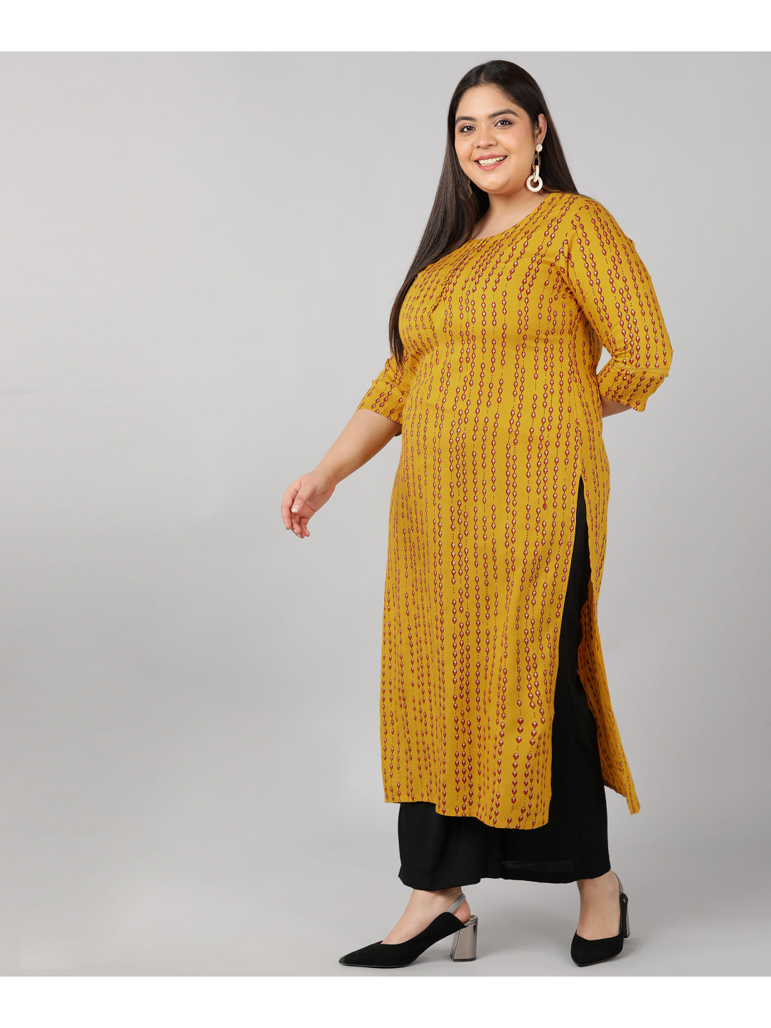 Rayon Printed Straight Kurta (Red)