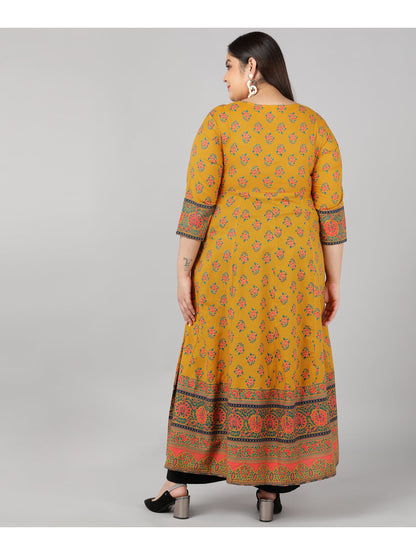 Cotton Printed Anarkali Kurta (Mustard)
