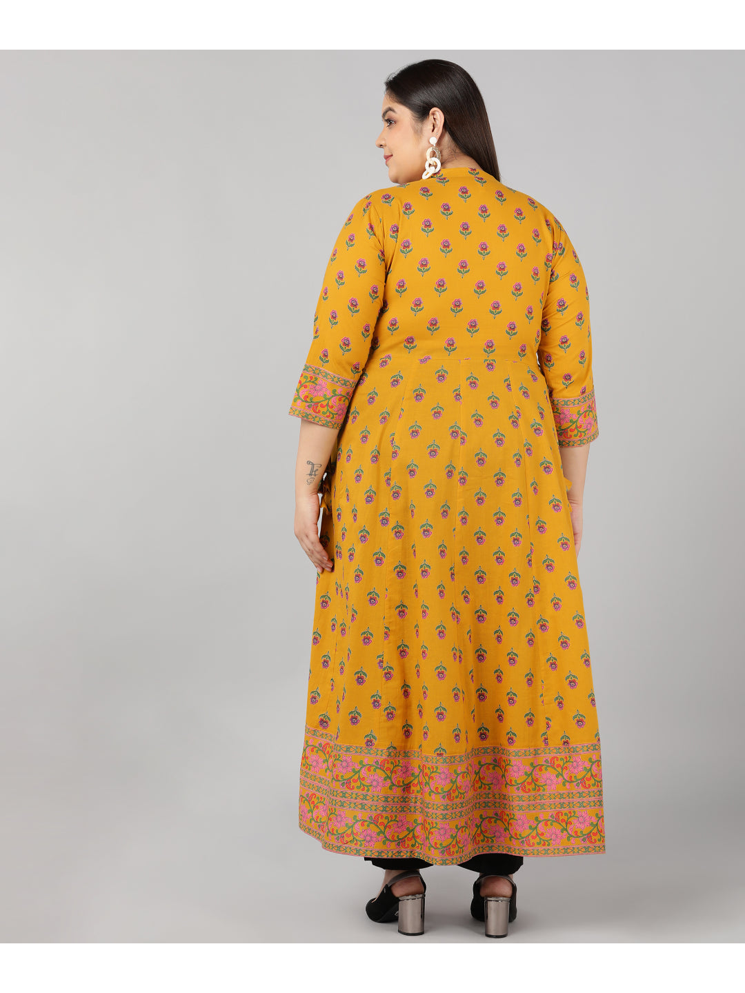 Cotton Block Print Anarkali Kurta (Mustard)