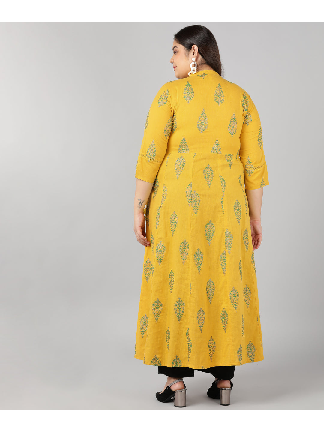 Cotton Block Print Anarkali Kurta (Mustard)