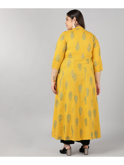 Cotton Block Print Anarkali Kurta (Mustard)