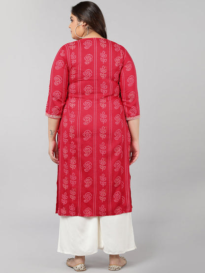 Rayon Bandhni Print Straight Kurta (Red)