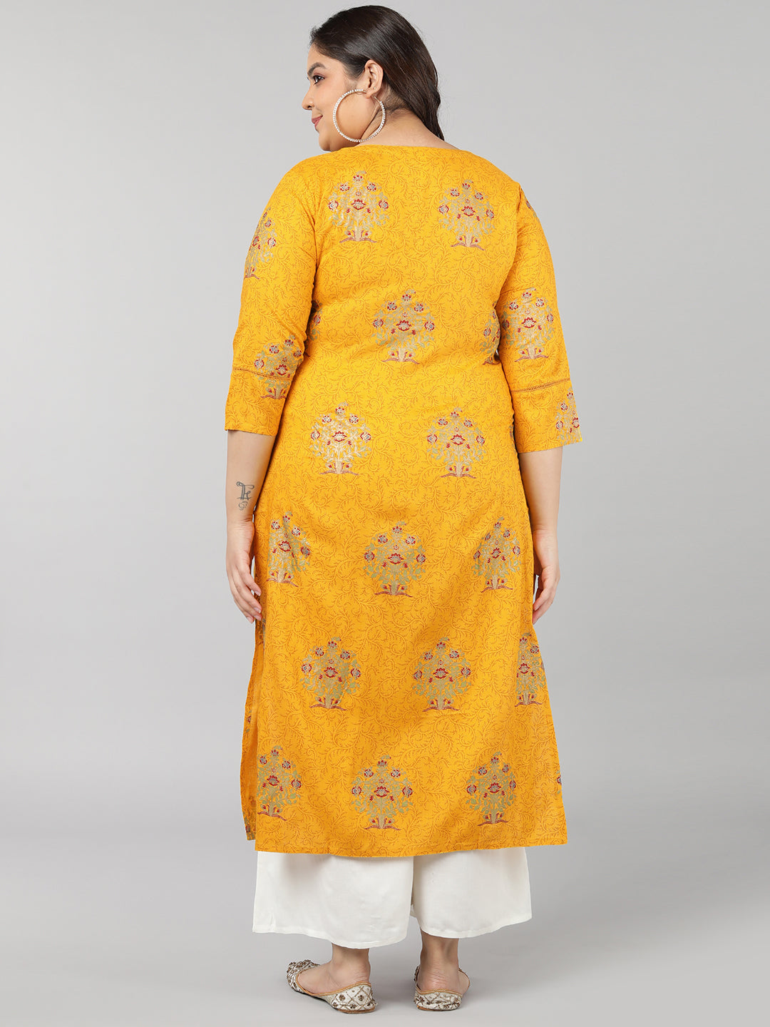 Rayon Block Print Straight Kurta (Mustard)