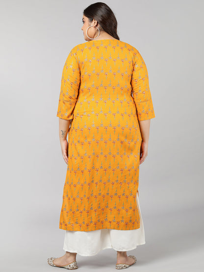 Rayon Floral Print Straight Kurta (Mustard)