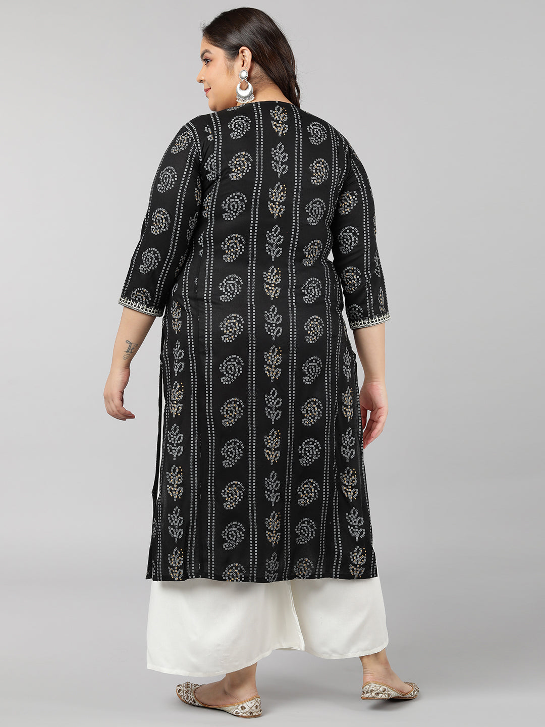 Rayon Bandhni Print Straight Kurta (Black)