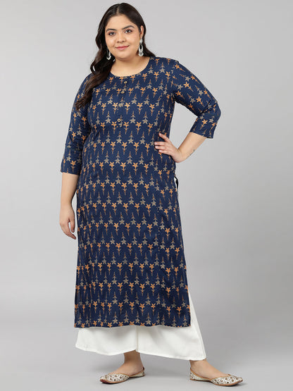 Rayon Floral Print Straight Kurta (Teal)