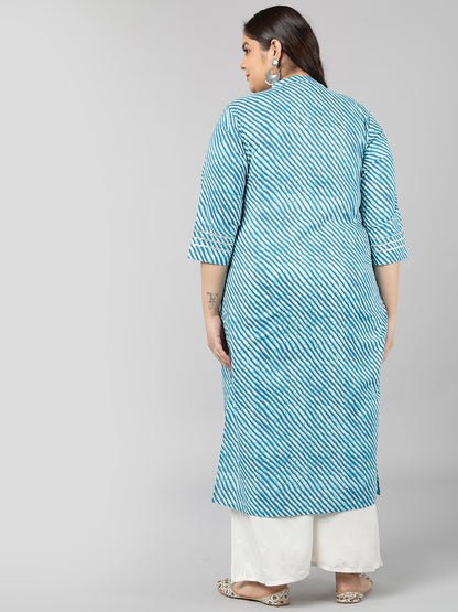 Cotton Stripe Print Straight Kurta (Blue)