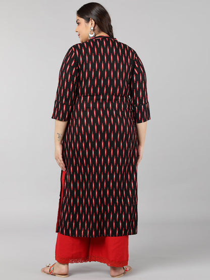 Rayon Ikat Print Straight Kurta (Black)