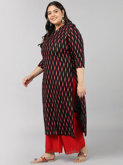 Rayon Ikat Print Straight Kurta (Black)