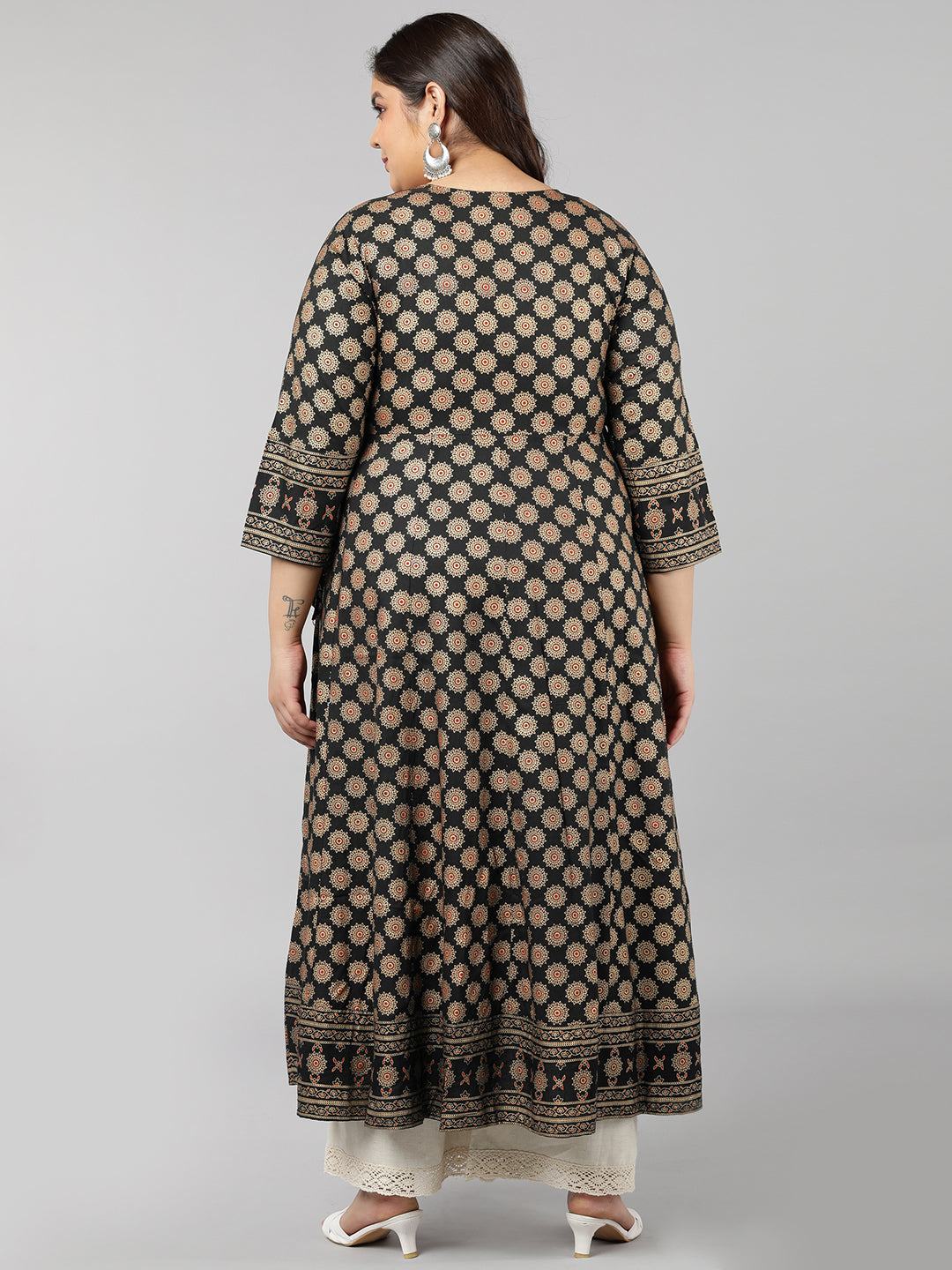 Rayon Gold Print Anarkali Kurta (Black)