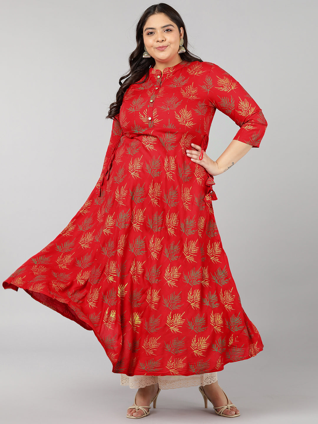 Rayon Block Print Anarkali Kurta (Red)