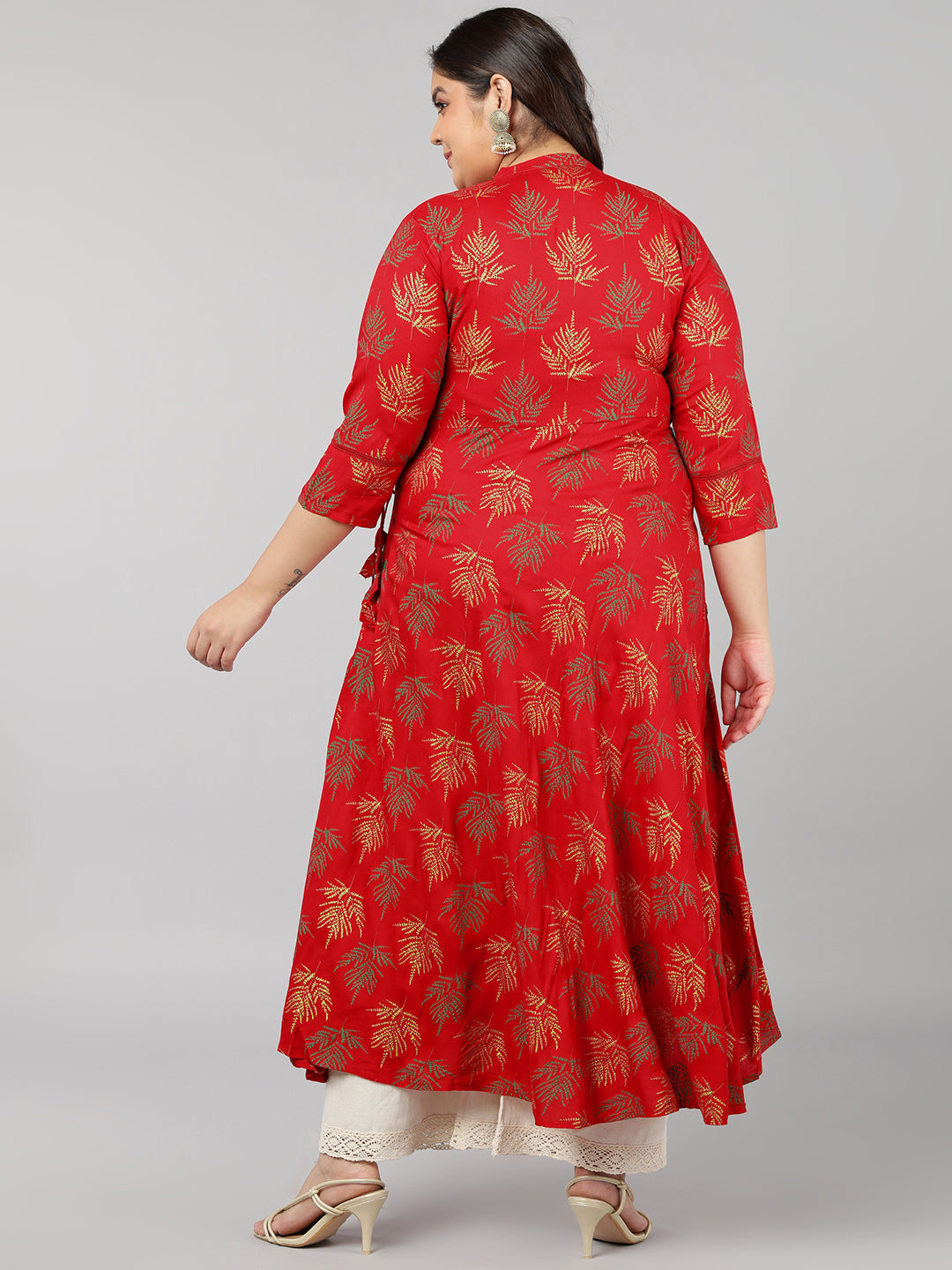 Rayon Block Print Anarkali Kurta (Red)