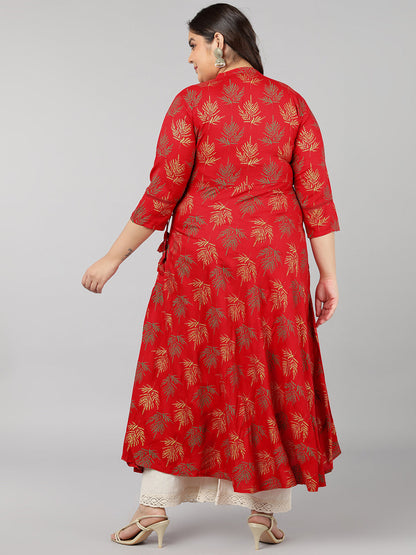 Rayon Block Print Anarkali Kurta (Red)