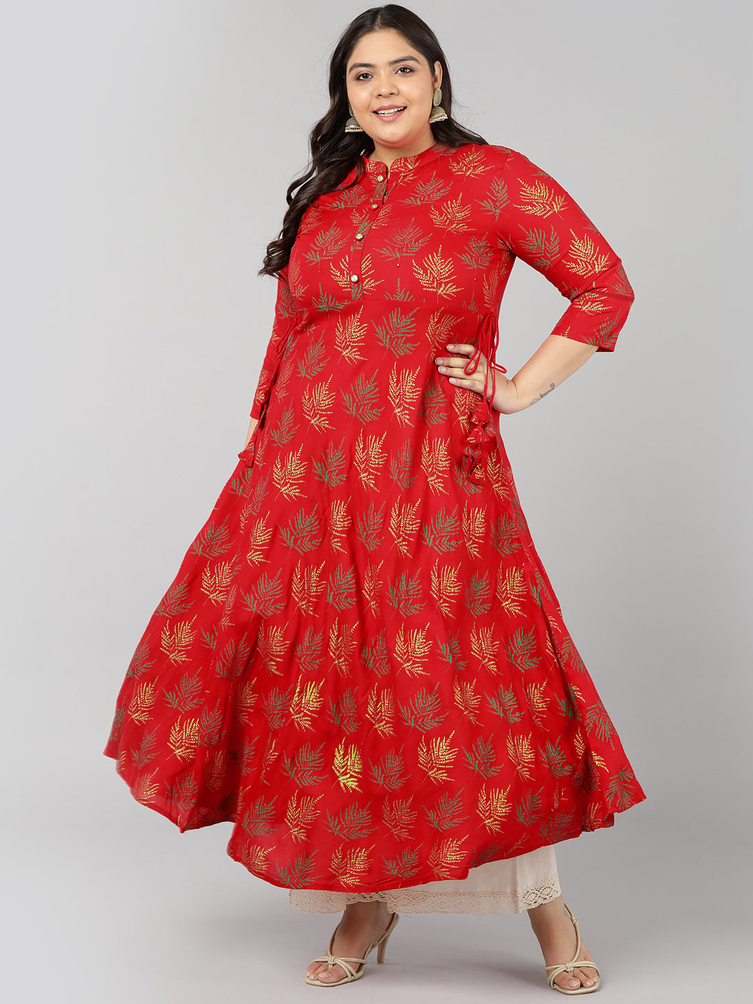 Rayon Block Print Anarkali Kurta (Red)