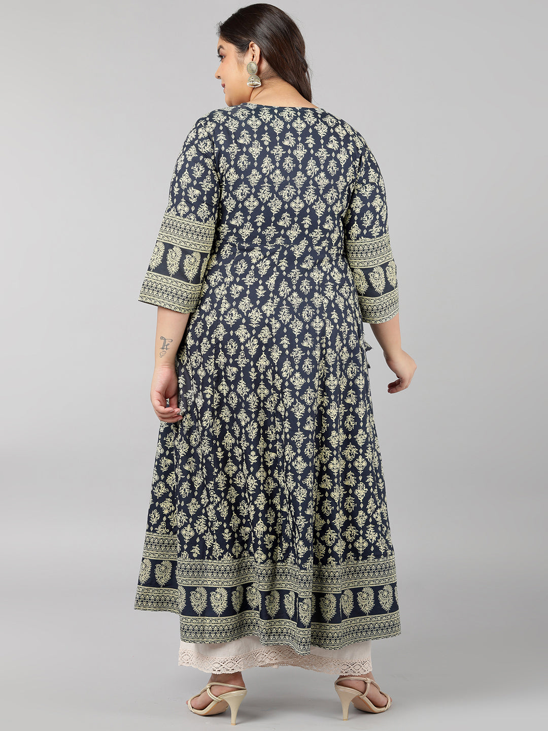 Rayon Floral Print Anarkali Kurta (Grey)