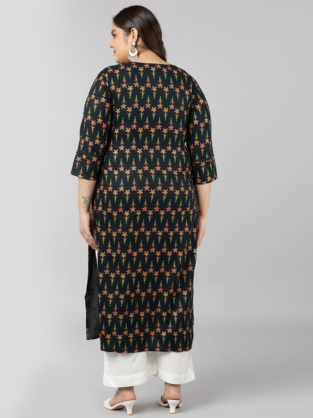 Rayon Floral Print Straight Kurta (Dark Green)