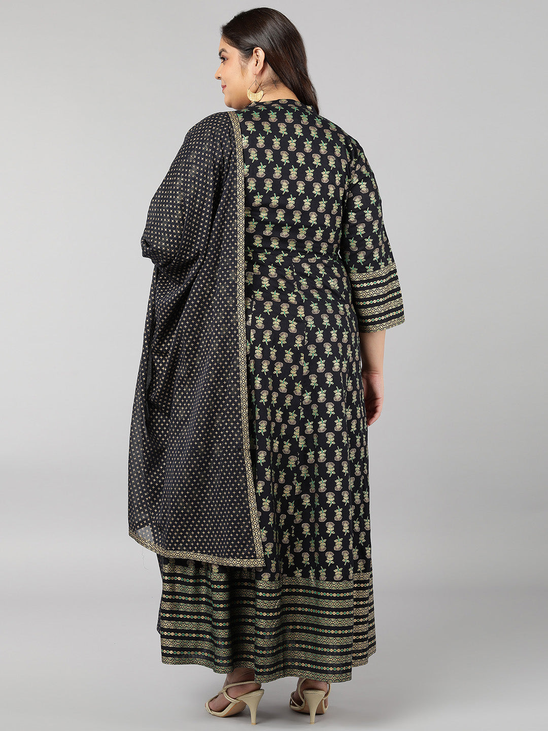 Rayon Printed Anarkali Kurta Set (Green)