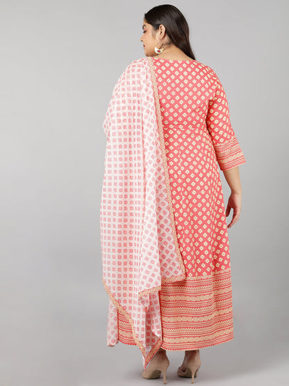 Rayon Printed Regular Kurta Set (Peach)