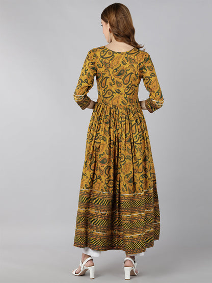 Rayon Floral Print Anarkali Kurta (Yellow)