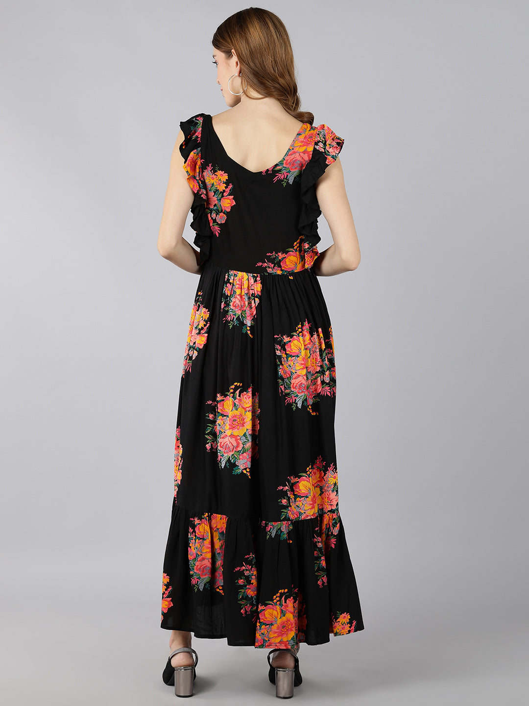 Rayon Printed Anarkali Kurta (Black)