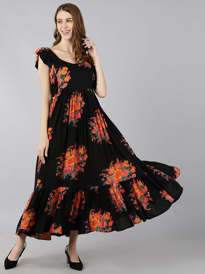 Rayon Printed Anarkali Kurta (Black)