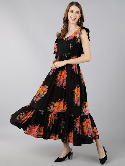 Rayon Printed Anarkali Kurta (Black)