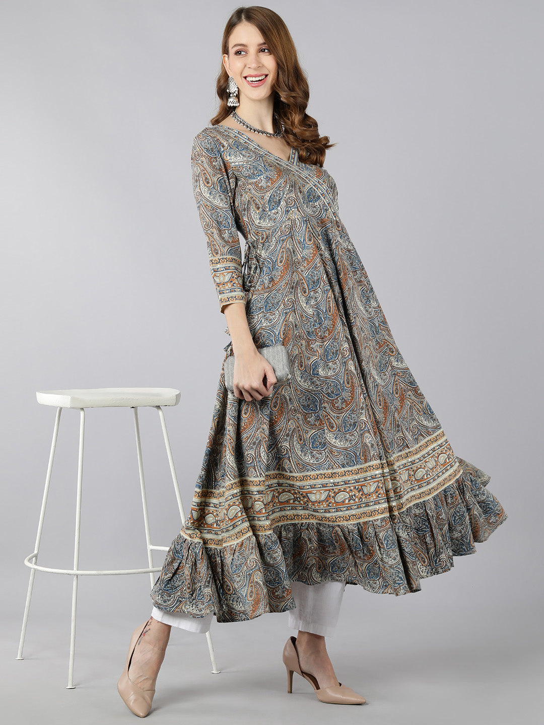 Rayon Printed Anarkali Kurta (Multicolour)
