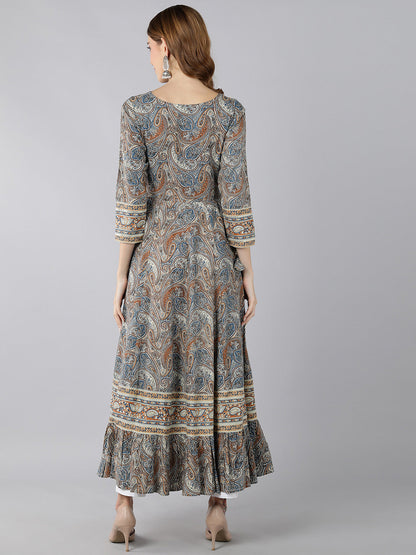 Rayon Printed Anarkali Kurta (Multicolour)