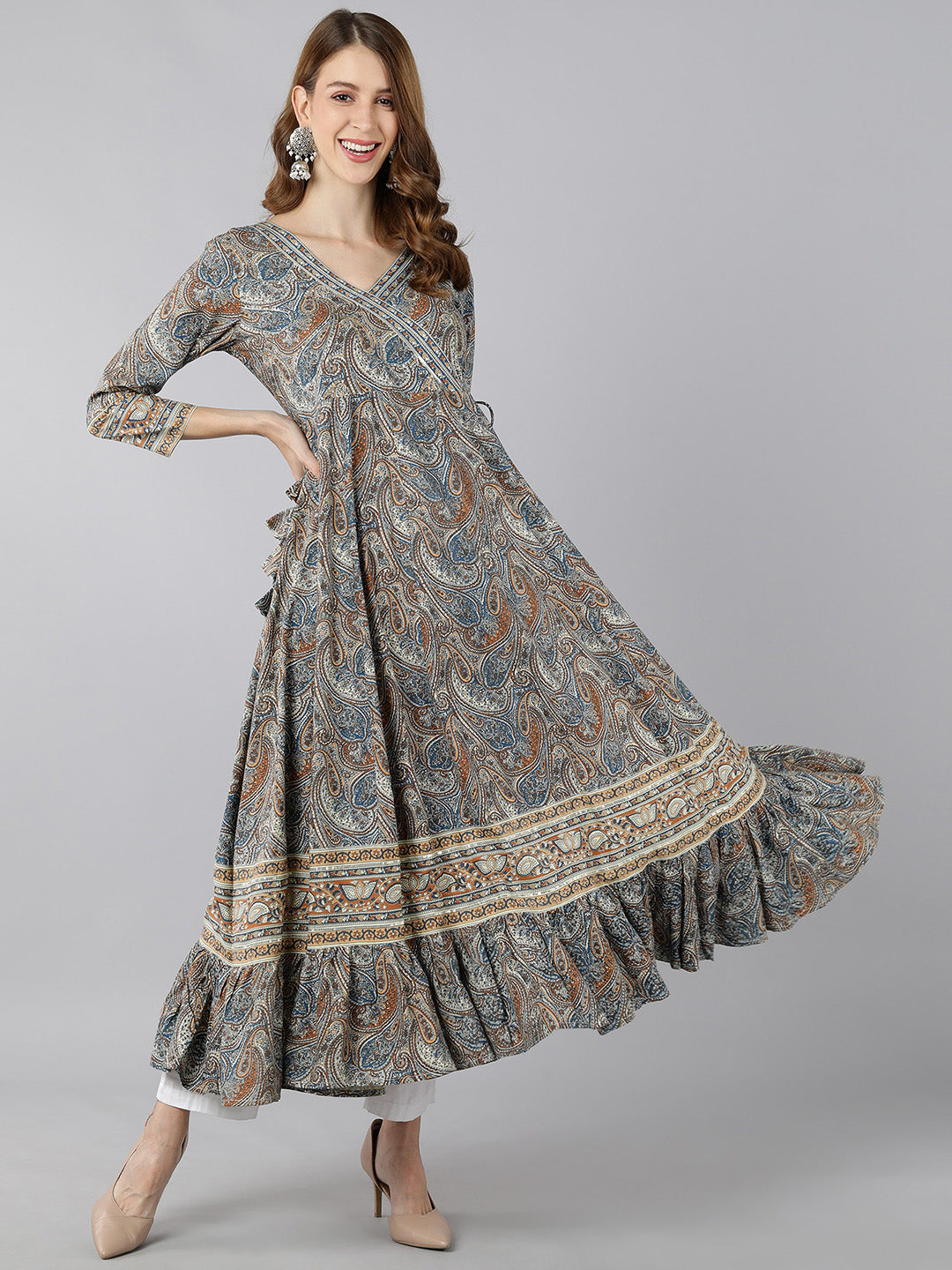 Rayon Printed Anarkali Kurta (Multicolour)