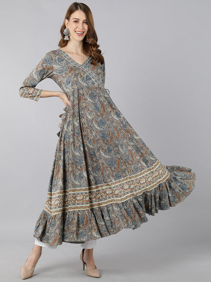 Rayon Printed Anarkali Kurta (Multicolour)