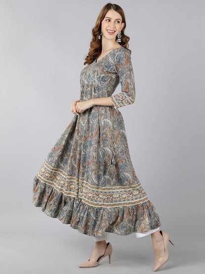 Rayon Printed Anarkali Kurta (Multicolour)